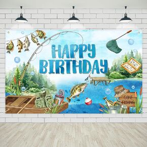 Avezano Gone Fishing Banner Gone Fishing Happy Birthday Backdrop Fishing Theme Background for Kids Men Birthday Party Kids Fishing Party Supplies 70.8x43.3inch