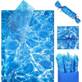 100 Sheets Ocean Waves Tissue Paper, 20 x 14in Ocean Wavy Print Wrapping Tissue Seamless Waves Art Decorative Tissue for Beach Pool Birthday Party Supplies Summer Ocean Theme Party