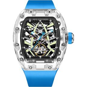 Redhai Casual Automatic Mechanical Men's Watches, TR90 Transparent Case Removable Silicone Watch Band 50M Waterproof Analog Fashion Luminous Skeleton Watches for Men
