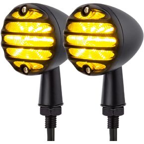 SMD LED Bullet Turn Signals Lights Motorcycle Grille Amber Blinker Universal Indicators Compatible with Harley Davidson Cruiser Iron Softail Street Bike Honda Shadow (C#Black-Amber