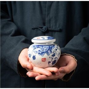 Handmade Ceramic Pet Urn for Dogs, Cats, Pet Blue and White Porcelain Ash Urn, Chinaware Memorial Cremation Funeral Burial Urn Keepsake, Forever Memory Box Memorial(White/Blue) in Kuwait