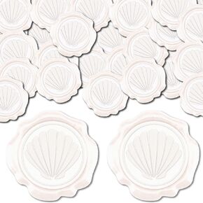 CRASPIRE 100pcs Sea Shell Wax Seal Stickers White Seashell Adhesive Envelope Sealing Stickers Ocean Vintage Decoration Stickers for Wedding Invitation Envelope Decor Birthday Party Craft Scrapbook DIY