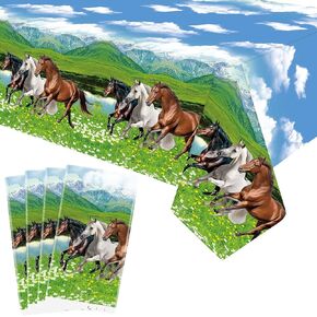 4 Pack Horse Party Tablecloth - Horse Decorative Table Cover Wild Horse Racing Party Table Cloth, Wild Horse Cowboy Themed Party Decoration Supplies (51 x 86 Inches)