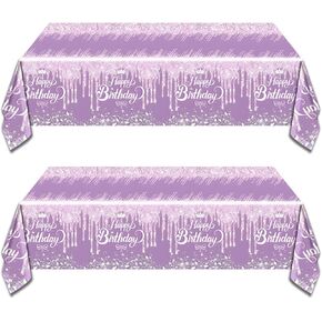 OULUN 2Pcs Teal and Silver Birthday Party Tablecloth, 54''x71'' Blue Glitter Birthday Theme Table Cover for Girls Silver Glitter Party Supplies in Saudi Arabia