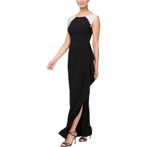Alex Evenings Women's Long Jersey Dress with Ruched Front and Embellished Neckline (Petite and Regular Sizes) in Saudi Arabia