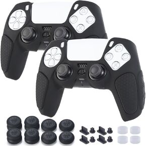 Non-Slip Protective Skins for PS5 Controller x 2(Black) with Thumb Grips x 8, Plugs x 8, Anolog Protectors x 4