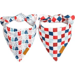 Remy+Roo Extra Large 4th of July Dog Bandanas - 2 Pack USA Set | Premium Durable Adjustable Polyester Fabric | Patented Shape Dog Bandanas | Summer Dog Bandana | American Flag Dog Bandana