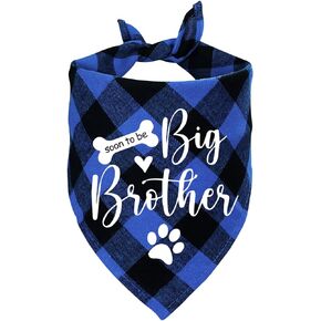 Funny Soon to Be Big Brother Blue Plaid Cotton Triangle Pet Dog Bandana Bibs Scarf for Pet Dog Lovers Gift
