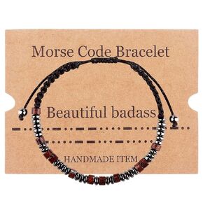 Morse Code Bracelets for Women Men, Mens Bracelet, Inspirational Bracelets Gifts for Couples Wife Husband Daughter Best Friend Adjustable Bracelets with Black Hematite Beads (I Love You)