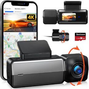 Dash Cam Front and Rear, BESTSEE Dash Camera for Cars, 4K Single Front, 2.5K+1080P Dashcams, 1.47" IPS Screen, Free 64GB Card, Built-in WiFi GPS, 170° Wide Angle, HDR, Night Vision, 24H Parking Mode