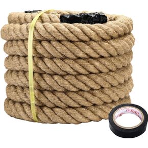 1 inch x 10ft Hemp Rope Thick Rope Natural Jute Rope Nautical Rope Heavy Duty Rope Deer Rope for Swing Crafts Gardening Nautical Tug of War Rope Bundling Packing Rope
