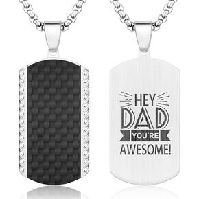 HAWSON Pendant Necklace for Men in Gift Box, Stainless Steel Dog Tag Necklace for Dad from Son Daughter for Fathers Day Birthday Christmas.
