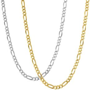 KISPER Italian 925 Sterling Silver & 18K Gold Over Sterling Silver 5mm Figaro Link Chain Necklace Set - for Men & Women with Lobster Clasp - Made in Italy - 24"