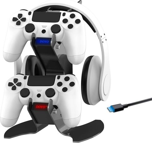 محطة شاحن وحدة تحكم PS4 مع منظم سماعات الرأس، قاعدة شحن وحدة تحكم Playstation 4 مع منفذ شحن سريع، شاحن بديل لجهاز PS4 Slim Pro من DOYO in Kuwait