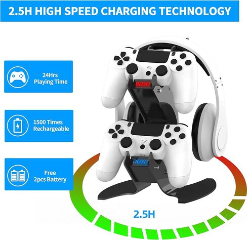 محطة شاحن وحدة تحكم PS4 مع منظم سماعات الرأس، قاعدة شحن وحدة تحكم Playstation 4 مع منفذ شحن سريع، شاحن بديل لجهاز PS4 Slim Pro من DOYO in Kuwait
