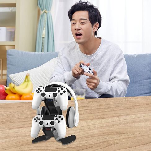 محطة شاحن وحدة تحكم PS4 مع منظم سماعات الرأس، قاعدة شحن وحدة تحكم Playstation 4 مع منفذ شحن سريع، شاحن بديل لجهاز PS4 Slim Pro من DOYO in Kuwait