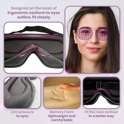 قناع عين للتأمل، غطاء عين حاجب للضوء للرجال والنساء، كوب محيطي ثلاثي الأبعاد بتصميم مريح للغاية، قابل للتعديل، مسامي، وميض بحرية. زهرة الحياة رمز الحماية in Kuwait