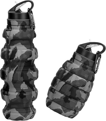 QiCheng&LYS Collapsible Water Bottle Sports Bottle 19.5OZ/580ml Travel Water Bottle for Men Women Kids. BPA Free Food Grade Silicone. (Army green camouflage) in Saudi Arabia