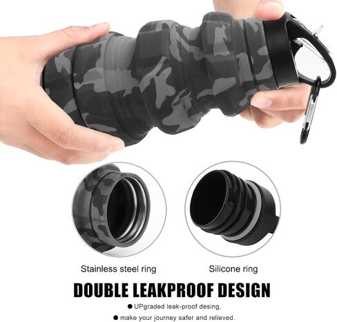 QiCheng&LYS Collapsible Water Bottle Sports Bottle 19.5OZ/580ml Travel Water Bottle for Men Women Kids. BPA Free Food Grade Silicone. (Army green camouflage) in Saudi Arabia