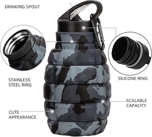 QiCheng&LYS Collapsible Water Bottle Sports Bottle 19.5OZ/580ml Travel Water Bottle for Men Women Kids. BPA Free Food Grade Silicone. (Army green camouflage) in Saudi Arabia