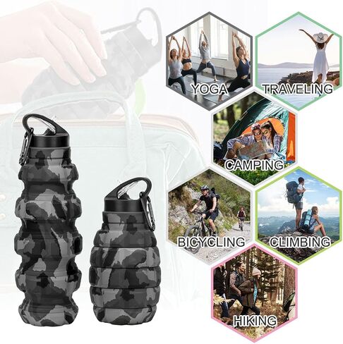 QiCheng&LYS Collapsible Water Bottle Sports Bottle 19.5OZ/580ml Travel Water Bottle for Men Women Kids. BPA Free Food Grade Silicone. (Army green camouflage) in Saudi Arabia