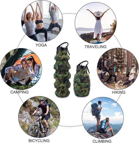 QiCheng&LYS Collapsible Water Bottle Sports Bottle 19.5OZ/580ml Travel Water Bottle for Men Women Kids. BPA Free Food Grade Silicone. (Army green camouflage) in Saudi Arabia