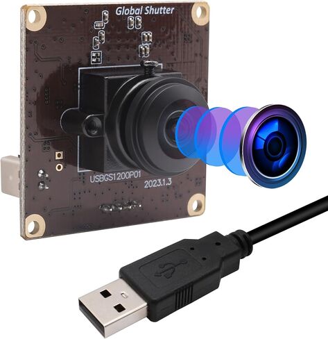 وحدة كاميرا USB Magnolia Global Shutter HD بزاوية واسعة 180 درجة، 90 إطارًا في الثانية عند 1200 بكسل، قم بتوصيل وتشغيل كاميرا ويب صغيرة للتطبيقات المدمجة/الماسحات الضوئية/مراقبة أمن المنزل. in Kuwait