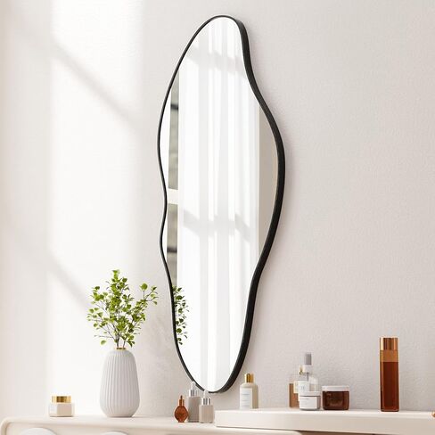Irregular Wall Mirror Asymmetrical Mirror for Wall 19.6"x47" Black Framed Wall Mirror for Living Room Bathroom Entryway Bedroom, Cloud Shape in Saudi Arabia