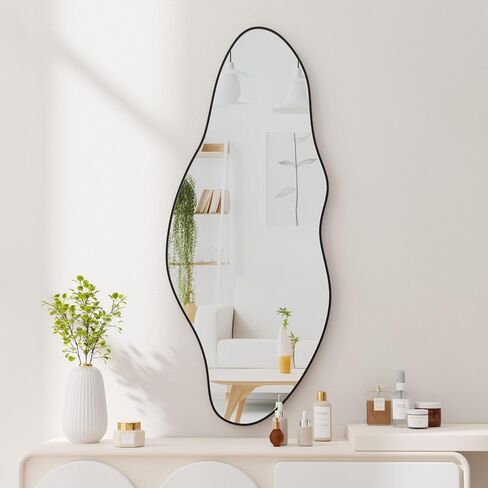 Irregular Wall Mirror Asymmetrical Mirror for Wall 19.6"x47" Black Framed Wall Mirror for Living Room Bathroom Entryway Bedroom, Cloud Shape in Saudi Arabia