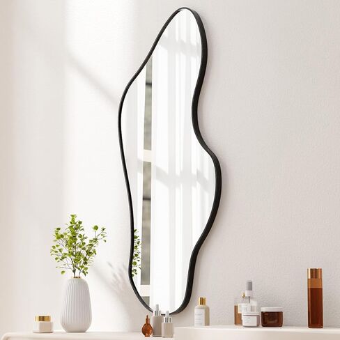 Irregular Wall Mirror Asymmetrical Mirror for Wall 19.6"x47" Black Framed Wall Mirror for Living Room Bathroom Entryway Bedroom, Cloud Shape in Saudi Arabia