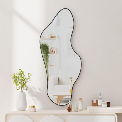 Irregular Wall Mirror Asymmetrical Mirror for Wall 19.6"x47" Black Framed Wall Mirror for Living Room Bathroom Entryway Bedroom, Cloud Shape in Saudi Arabia