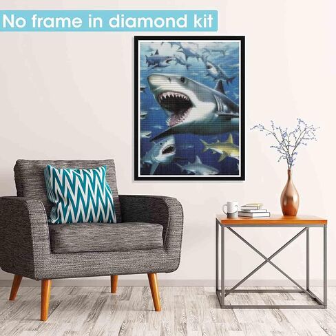 Pavemlo 5D Diamond Art Painting Kits for Adults Big Shark, Full Drill Diamond Art Animals Pictures Paint with Diamonds, DIY Cross Stitch Jewel Art Rhinestone Craft for Home Wall Decor 12X16 inch in Saudi Arabia