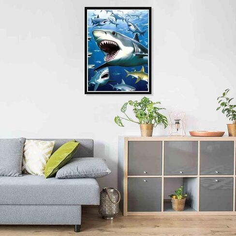 Pavemlo 5D Diamond Art Painting Kits for Adults Big Shark, Full Drill Diamond Art Animals Pictures Paint with Diamonds, DIY Cross Stitch Jewel Art Rhinestone Craft for Home Wall Decor 12X16 inch in Saudi Arabia