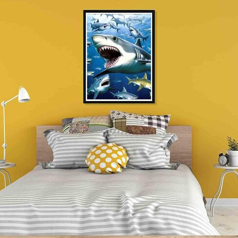 Pavemlo 5D Diamond Art Painting Kits for Adults Big Shark, Full Drill Diamond Art Animals Pictures Paint with Diamonds, DIY Cross Stitch Jewel Art Rhinestone Craft for Home Wall Decor 12X16 inch in Saudi Arabia