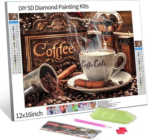 Good Morning Diamond Painting DIY 5D, Numbering Kit,Cappuccino Coffee Artwork/Pictures Cream Cake and Cofee Wall Art Crystal Rhinestone Embroidery Painting Home Decor Adults Gift(12''Wx 16''H) in Saudi Arabia