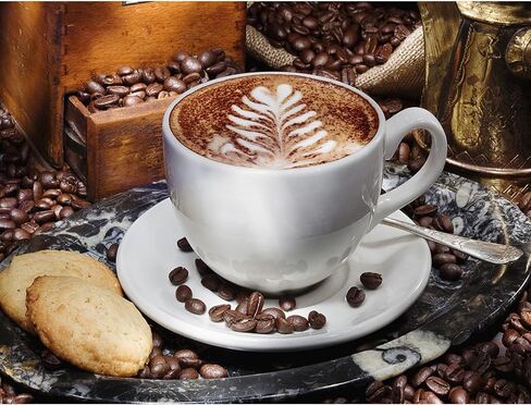 Good Morning Diamond Painting DIY 5D, Numbering Kit,Cappuccino Coffee Artwork/Pictures Cream Cake and Cofee Wall Art Crystal Rhinestone Embroidery Painting Home Decor Adults Gift(12''Wx 16''H) in Saudi Arabia