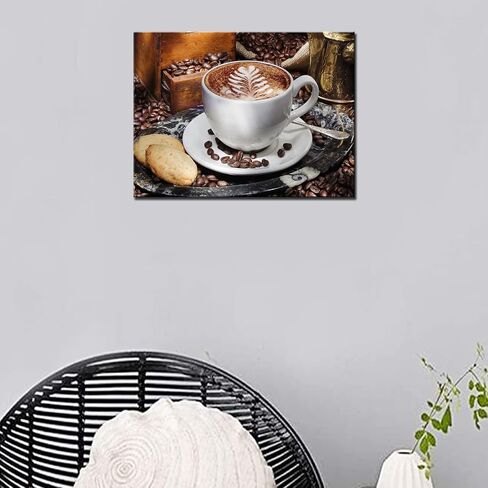 Good Morning Diamond Painting DIY 5D, Numbering Kit,Cappuccino Coffee Artwork/Pictures Cream Cake and Cofee Wall Art Crystal Rhinestone Embroidery Painting Home Decor Adults Gift(12''Wx 16''H) in Saudi Arabia