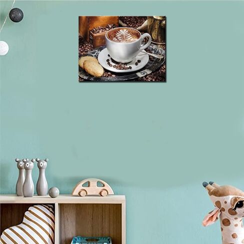 Good Morning Diamond Painting DIY 5D, Numbering Kit,Cappuccino Coffee Artwork/Pictures Cream Cake and Cofee Wall Art Crystal Rhinestone Embroidery Painting Home Decor Adults Gift(12''Wx 16''H) in Saudi Arabia