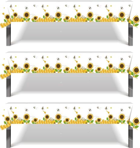 3 عبوات من مفرش المائدة بامبليبي عباد الشمس - مقاس 86.6 × 52 بوصة، غطاء طاولة بلاستيكي مطبوع للاستعمال مرة واحدة، عسل النحل للأطفال، مستلزمات حفلات أعياد الميلاد in Kuwait