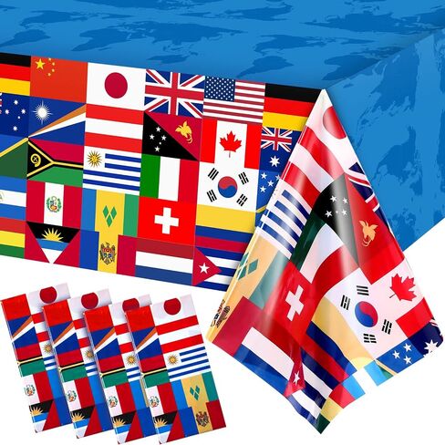 4 عبوات من غطاء طاولة العلم الدولي من قماش الطاولة الوطني وأعلام البلاد العالمية مفرش طاولة بلاستيكي لمناسبات المهرجانات والاحتفالات وديكورات حفلات كرة القدم وحفلات البيرة الرياضية، 108 × 54 بوصة in Kuwait