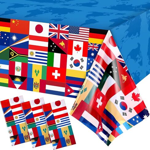 4 عبوات من غطاء طاولة العلم الدولي من قماش الطاولة الوطني وأعلام البلاد العالمية مفرش طاولة بلاستيكي لمناسبات المهرجانات والاحتفالات وديكورات حفلات كرة القدم وحفلات البيرة الرياضية، 108 × 54 بوصة in Kuwait