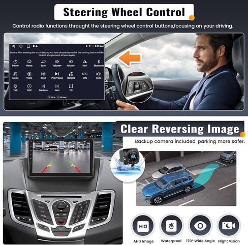 UNITOPSCI 2G+32G Android 13 ستيريو سيارة لفورد فييستا 2009-2017 مع CarPlay Android Auto 9 بوصة تعمل باللمس نظام تحديد المواقع العالمي (GPS) بلوتوث مرآة وصلة FM/RDS SWC + ميكروفون كاميرا احتياطية in Saudi Arabia