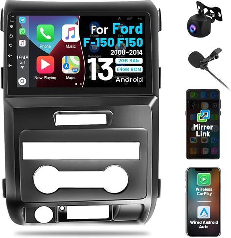 لراديو Ford F-150 F150 2008-2014، Roinvou 2+32G Android 11 CarPlay Car Stereo مع Android Auto 9 بوصة شاشة تعمل باللمس بلوتوث مستقبل صوت السيارة يدعم وصلة المرآة GPS WiFi SWC كاميرا احتياطية RDS DSP in Kuwait