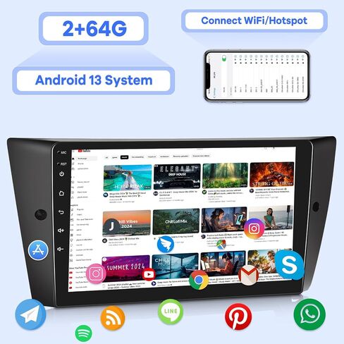 [2G+64G] Car Radio for BMW 3 Series 328i 335i 325i 2005-2011 (E90/E91/E92/E93), Android 13 Touch Screen Car Play Stereo, Carplay/Android Auto/EQ Audio/SWC/Bluetooth in Saudi Arabia