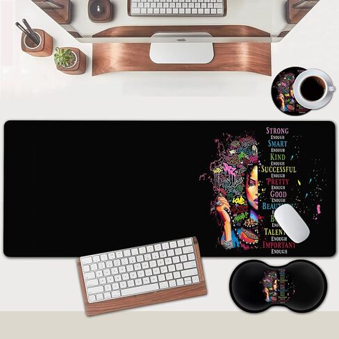 Large Mouse Pad, Extended Office Desk Pad 31.5x11.8in,Ergonomic Memory Foam Mouse Wrist Rest Support for Home Office Computer Writing Pad,African American Woman Black Women XXL Black Gaming Mouse Mat in Saudi Arabia