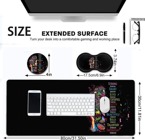 Large Mouse Pad, Extended Office Desk Pad 31.5x11.8in,Ergonomic Memory Foam Mouse Wrist Rest Support for Home Office Computer Writing Pad,African American Woman Black Women XXL Black Gaming Mouse Mat in Saudi Arabia