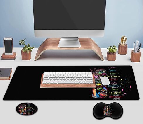 Large Mouse Pad, Extended Office Desk Pad 31.5x11.8in,Ergonomic Memory Foam Mouse Wrist Rest Support for Home Office Computer Writing Pad,African American Woman Black Women XXL Black Gaming Mouse Mat in Saudi Arabia
