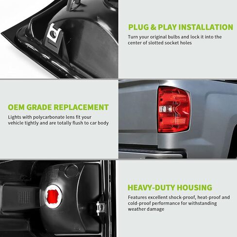 AUTOSAVER88 LED Tail Light Assembly Compatible with 2014-2019 Chevy Silverado 1500, 2015-2019 2500 HD/3500 HD, 2019 1500 LD, 2015-2019 GMC Sierra 3500 HD Brake Rear Lamp Taillights Replacement - Pair in Saudi Arabia