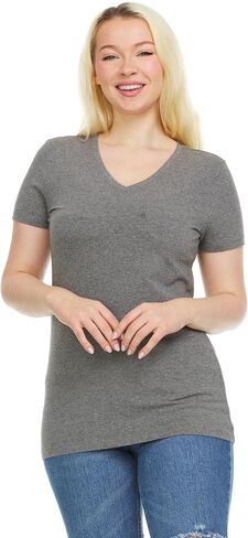 Women's Short-Sleeve V-Neck T-Shirt, Pack of 3 in Saudi Arabia