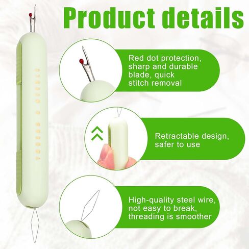 2 in 1 Needle Threader Seam Ripper, Integrated Seam Remover & Needle Threading Tool Seam Opener Sewing Device for Hand Sewing Crafting Knitting Cross Stitch Quilting Supplies (Green) in Saudi Arabia